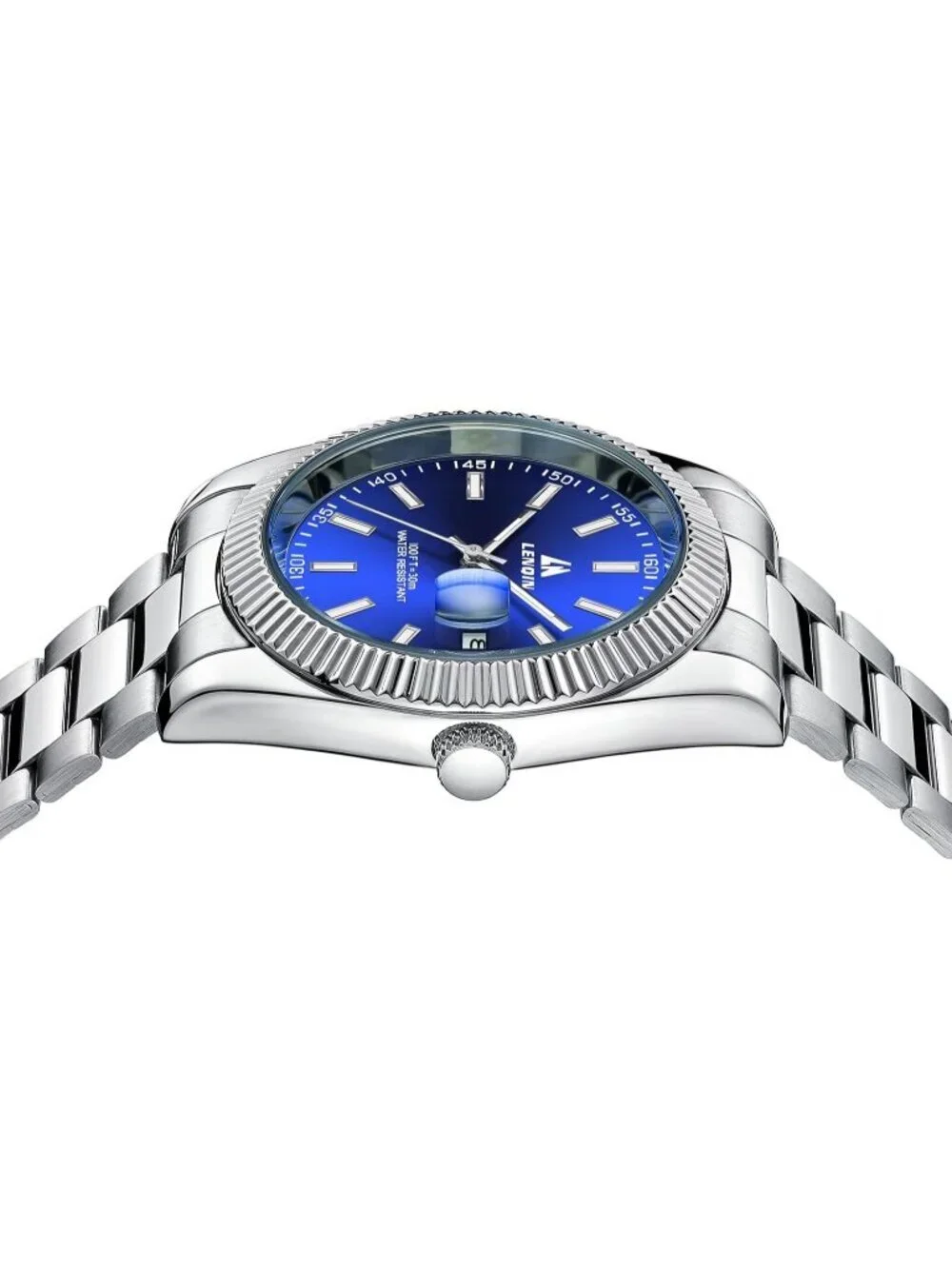 Men's Silver And Blue Face Waterproof Stainless Steel Analog Quartz Luxury Watch